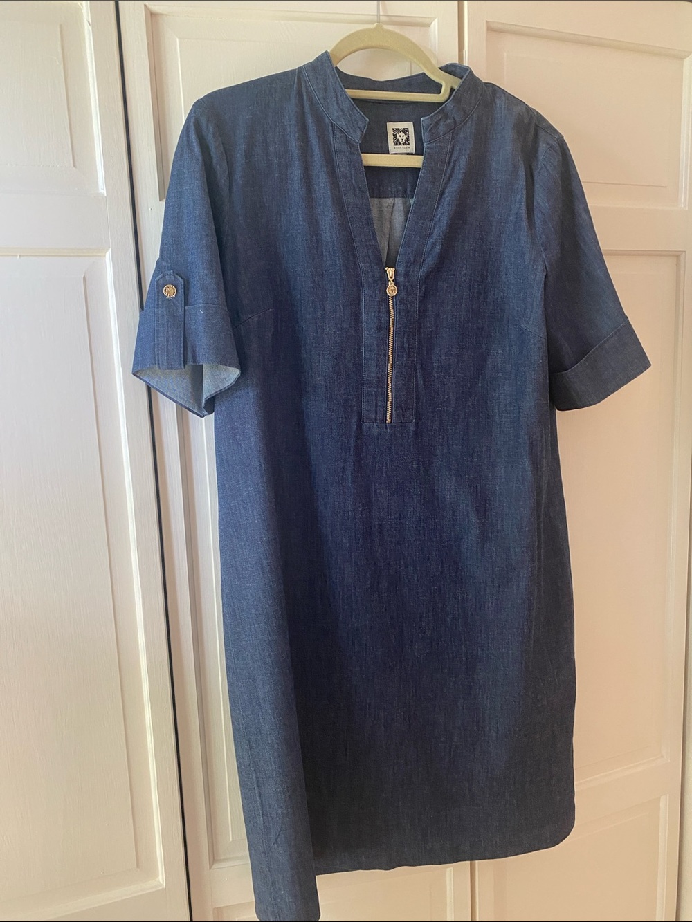 Anne Klein Dark Blue Denim Button-Front Casual Shirt